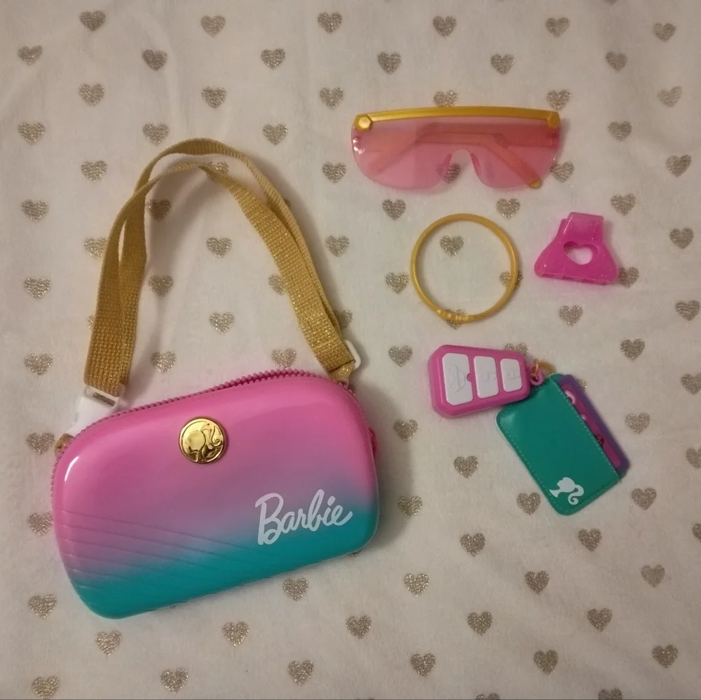 10/$40 Barbie Pink and Teal Purse Set with Accessories